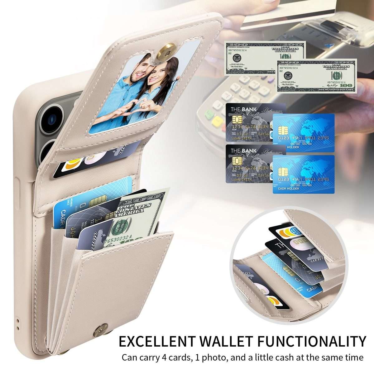 For iPhone 13 Pro Crossbody Lanyard Zipper Wallet Leather Phone Case(Beige)