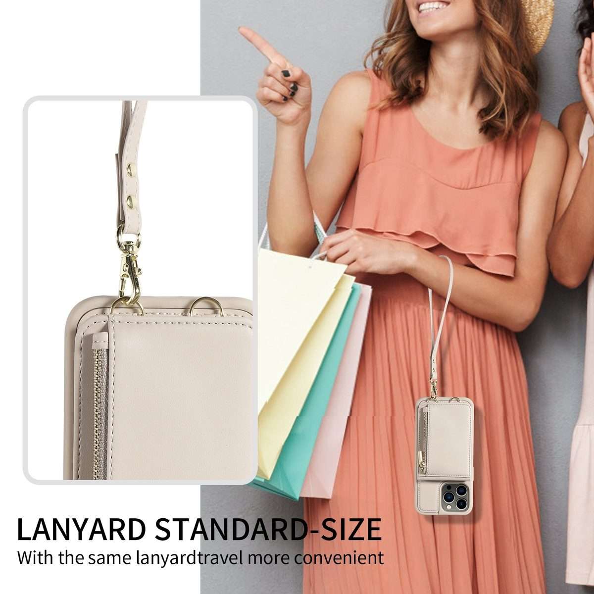 For iPhone 13 Pro Crossbody Lanyard Zipper Wallet Leather Phone Case(Beige)