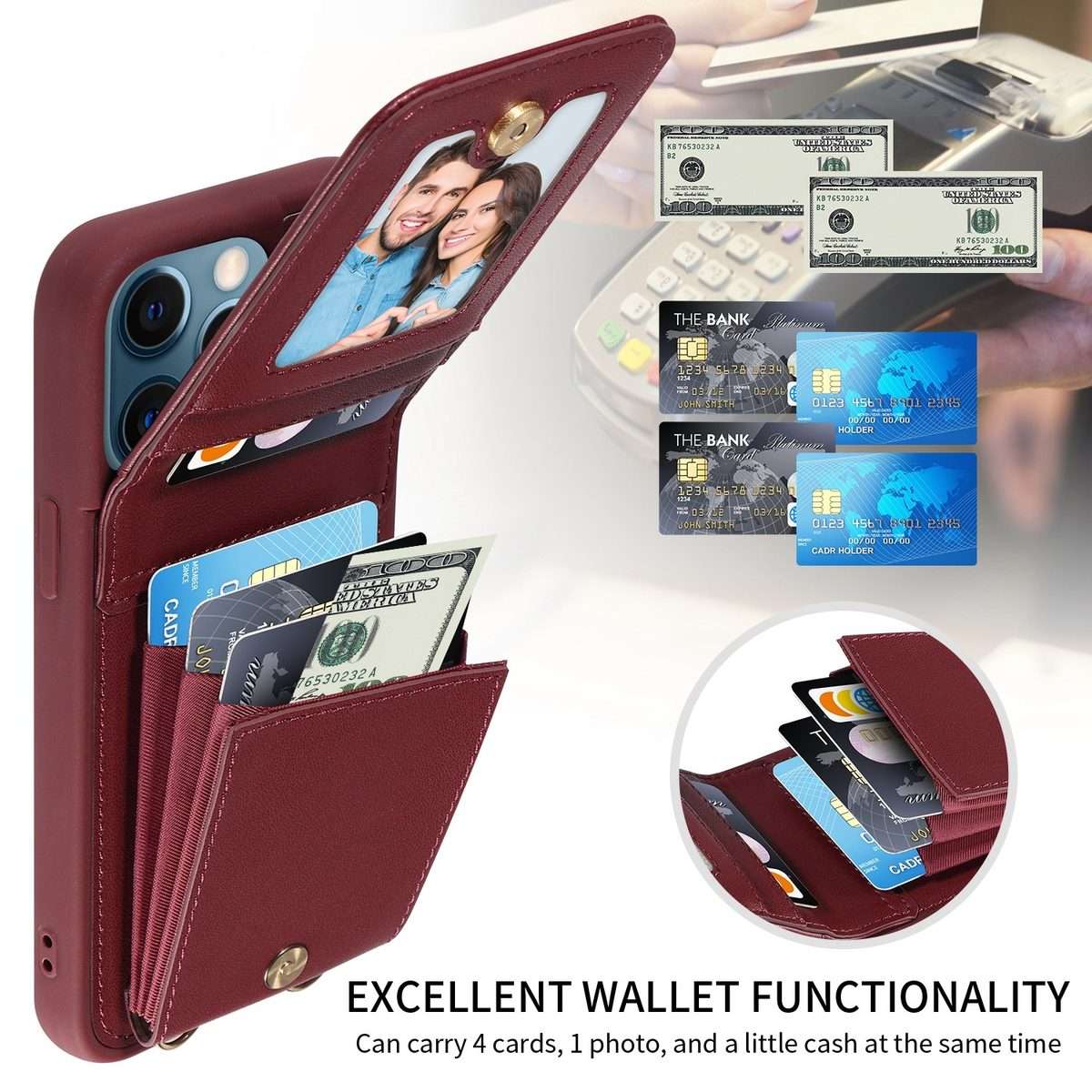 For iPhone 12 Pro Max Crossbody Lanyard Zipper Wallet Leather Phone Case(Wine Red)