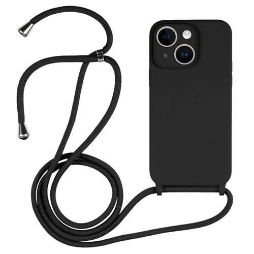 For iPhone 15 Crossbody Lanyard Liquid Silicone Case(Black)
