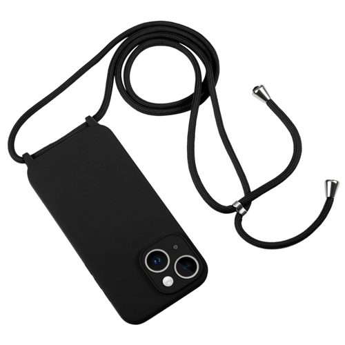 For iPhone 15 Crossbody Lanyard Liquid Silicone Case(Black)