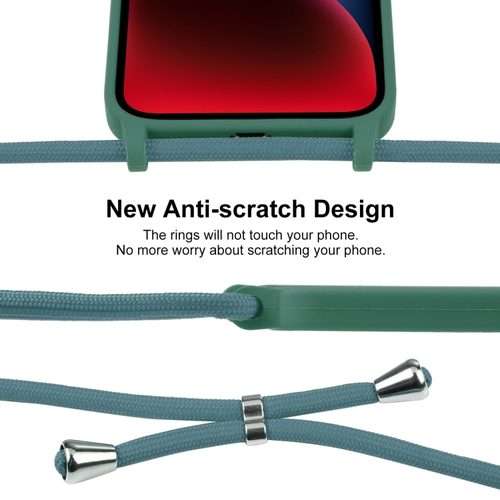 For iPhone 15 Crossbody Lanyard Liquid Silicone Case (Pine Needle Green)