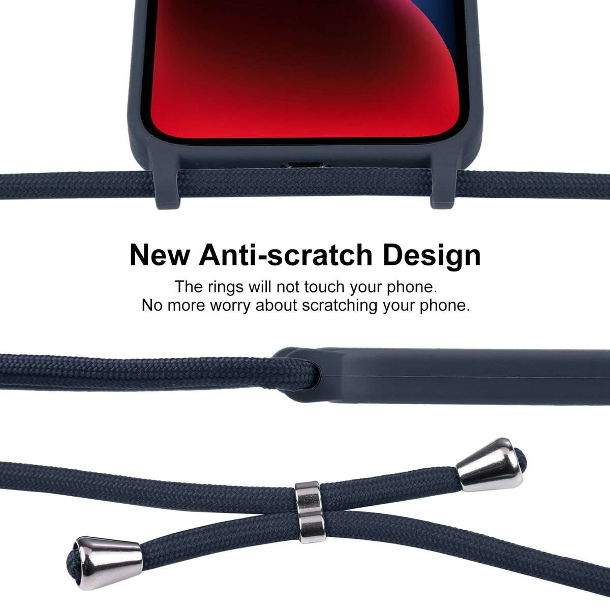 For iPhone 15 Crossbody Lanyard Liquid Silicone Case(Midnight Blue)