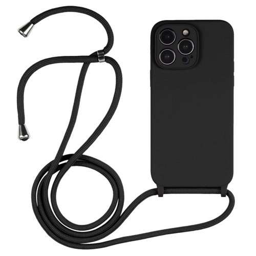 For iPhone 15 Pro Crossbody Lanyard Liquid Silicone Case(Black)
