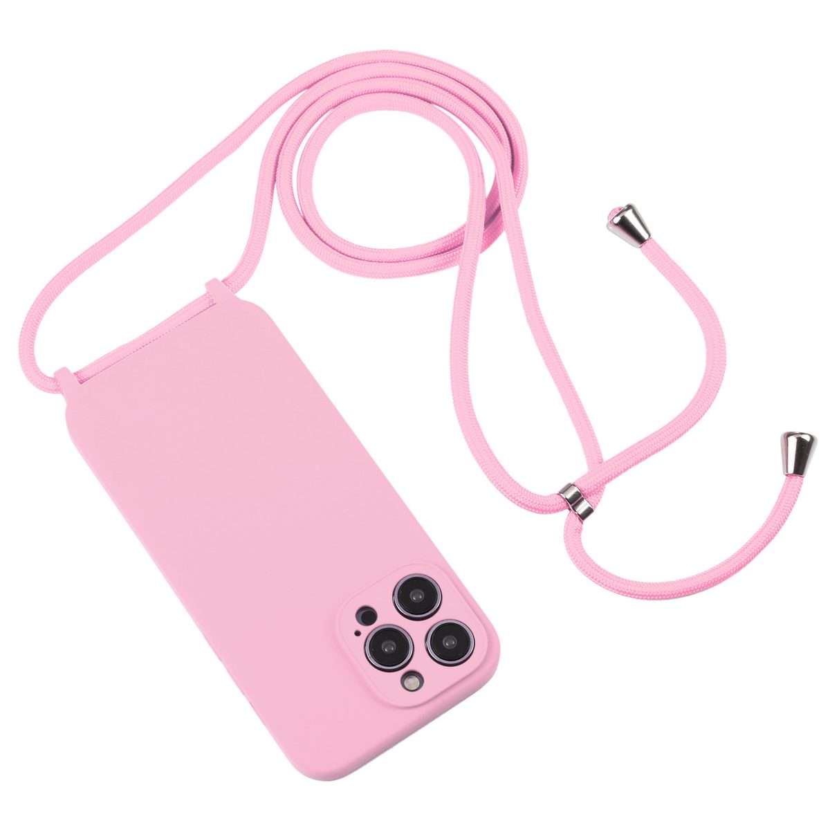 For iPhone 15 Pro Crossbody Lanyard Liquid Silicone Case(Pink)