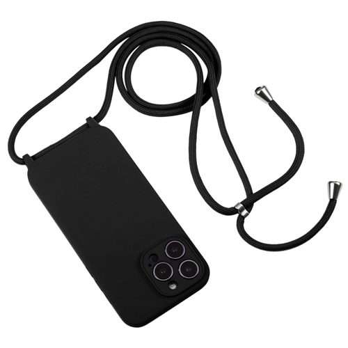 For iPhone 15 Pro Max Crossbody Lanyard Liquid Silicone Case(Black)