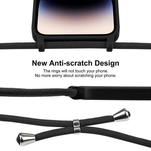 For iPhone 15 Pro Max Crossbody Lanyard Liquid Silicone Case(Black)