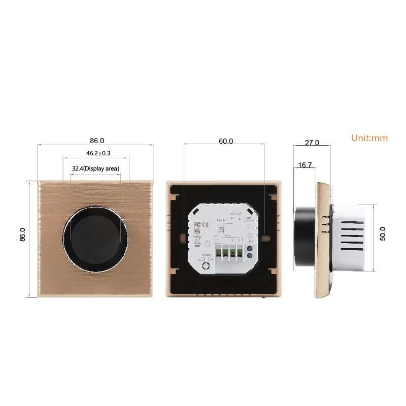 BHT-7000-GCLZB 240V AC 3A Smart Knob Thermostat Dry Junction Controller with Zigbee(Black)