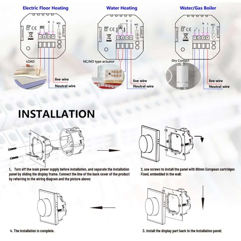 BHT-7000-GCLZB 240V AC 3A Smart Knob Thermostat Dry Junction Controller with Zigbee(Black)