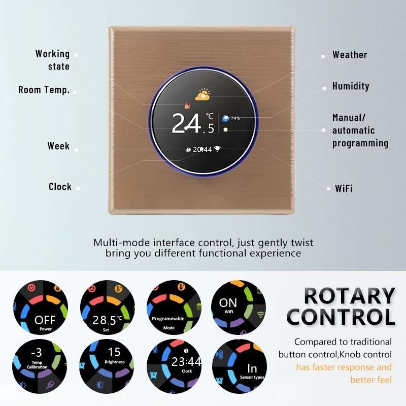 BHT-7000-GCLZB 240V AC 3A Smart Knob Thermostat Dry Junction Controller with Zigbee(Black)