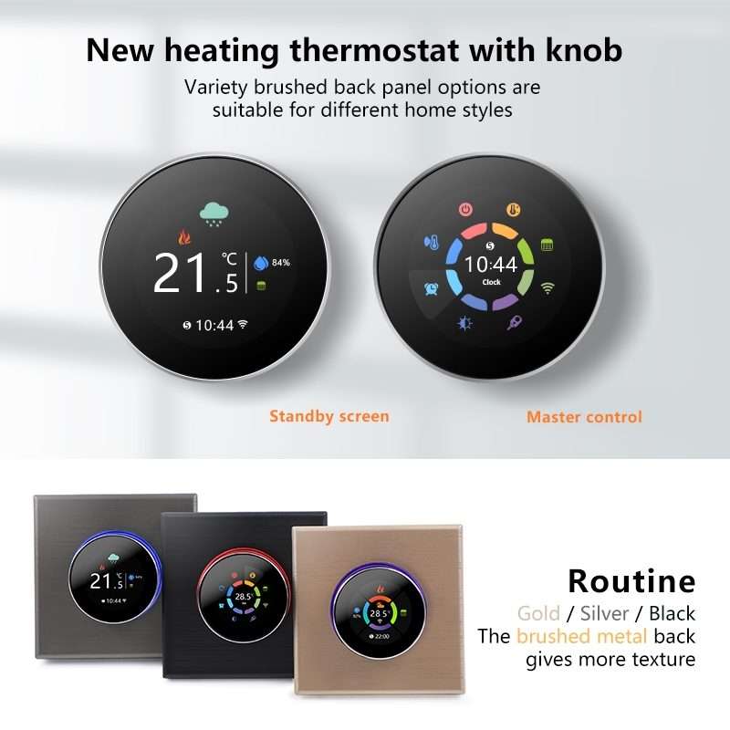 BHT-7000-GCLZB 240V AC 3A Smart Knob Thermostat Dry Junction Controller with Zigbee(Black)