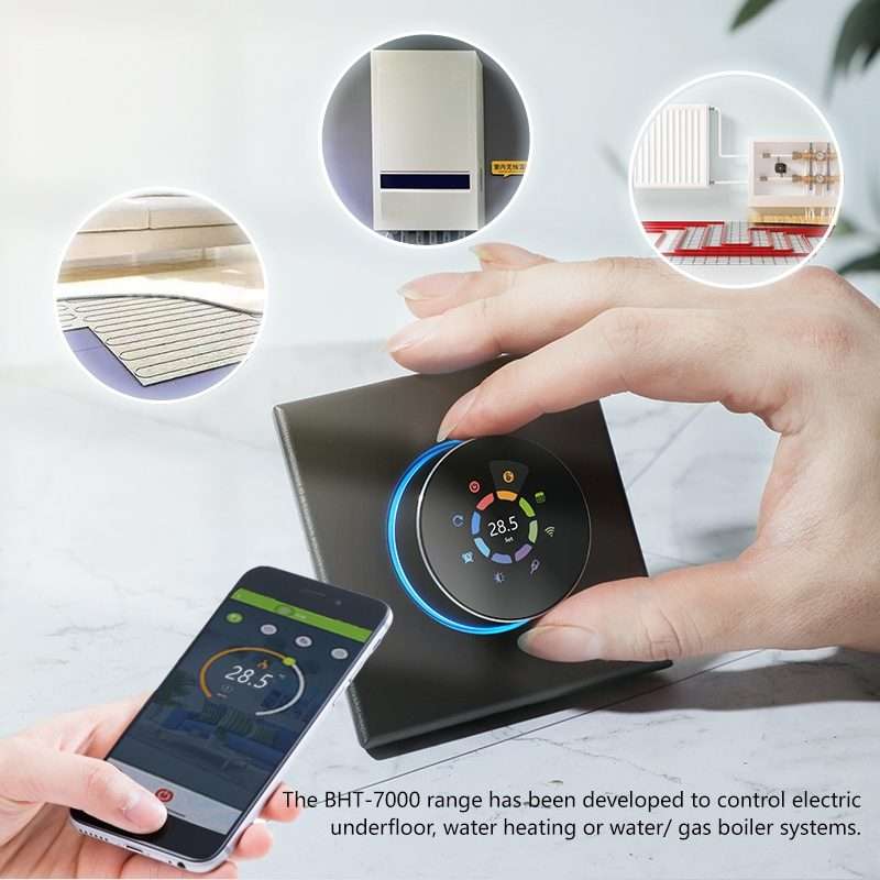 BHT-7000-GCLZB 240V AC 3A Smart Knob Thermostat Dry Junction Controller with Zigbee(Black)