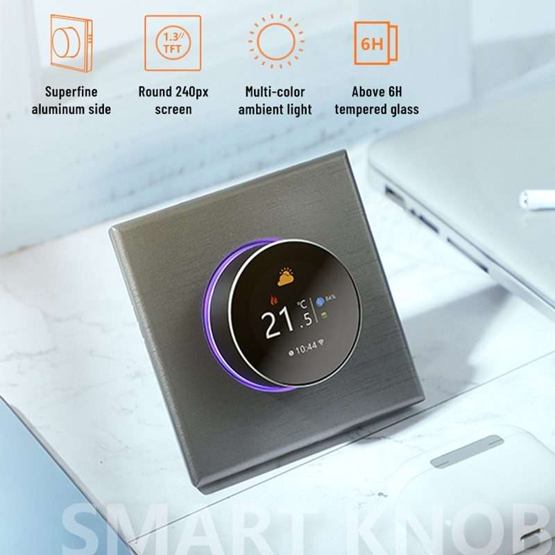 BHT-7000-GCLZB 240V AC 3A Smart Knob Thermostat Dry Junction Controller with Zigbee(Black)