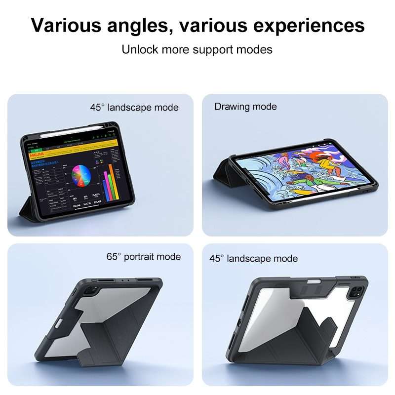 For iPad 10.2 2021 / 2020 / 2019 Deformation Buckle Leather Smart Tablet Case(Black)