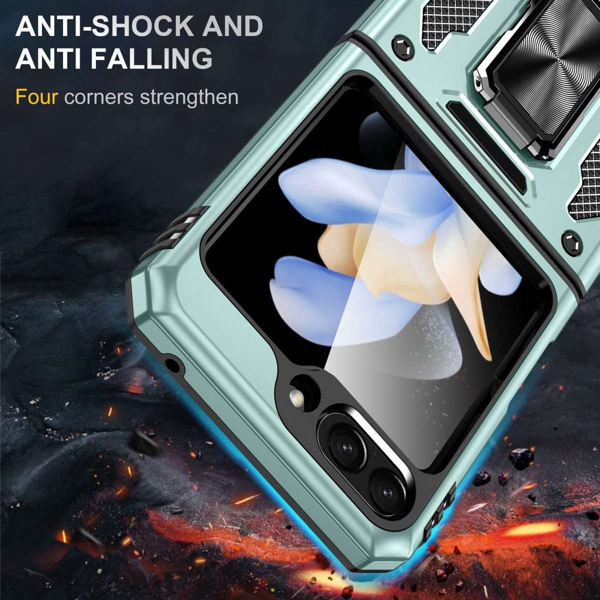 For Samsung Galaxy Z Flip5 5G Armor PC + TPU Camera Shield Phone Case(Alpine Green)