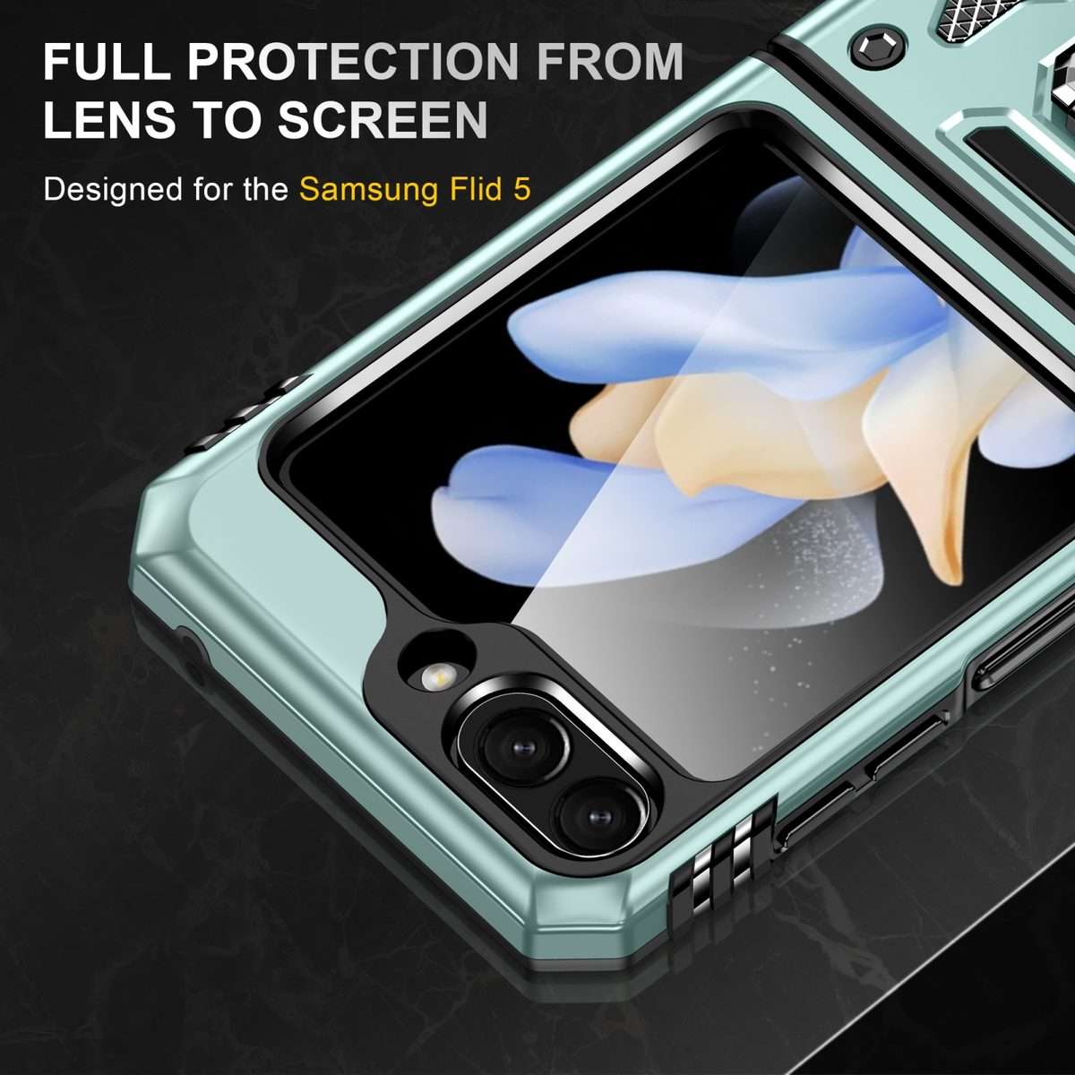 For Samsung Galaxy Z Flip5 5G Armor PC + TPU Camera Shield Phone Case(Alpine Green)