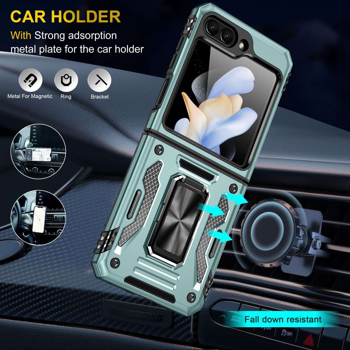 For Samsung Galaxy Z Flip5 5G Armor PC + TPU Camera Shield Phone Case(Alpine Green)