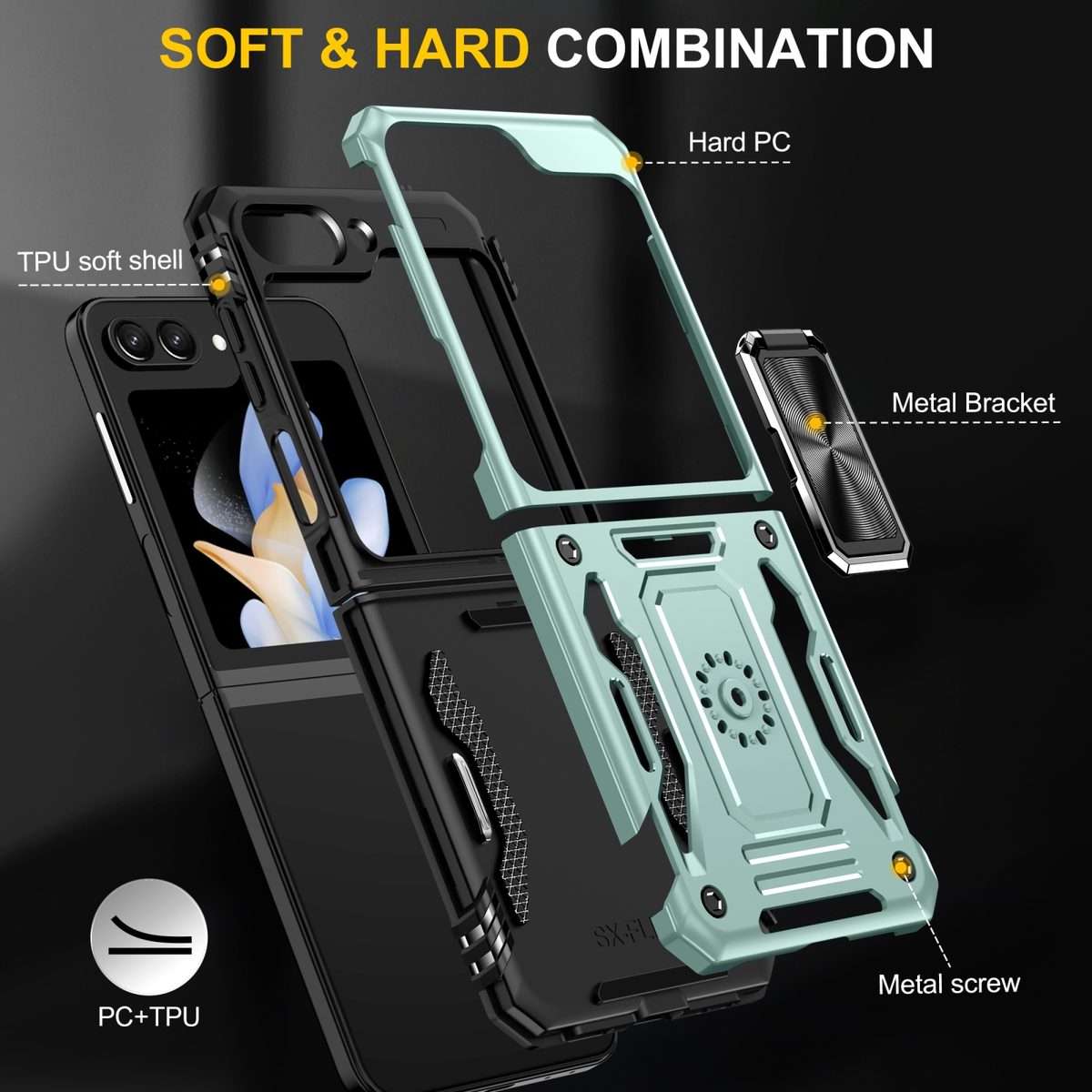 For Samsung Galaxy Z Flip5 5G Armor PC + TPU Camera Shield Phone Case(Alpine Green)