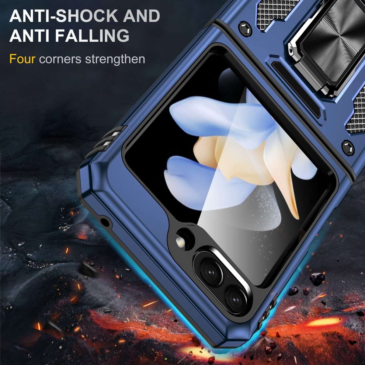 For Samsung Galaxy Z Flip5 5G Armor PC + TPU Camera Shield Phone Case(Navy Blue)