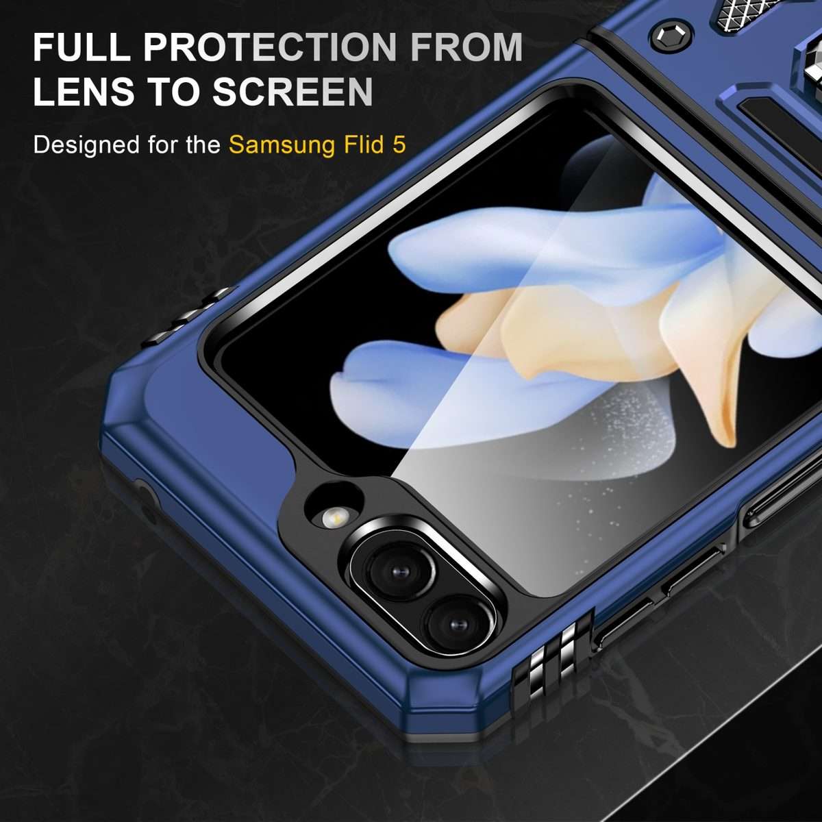 For Samsung Galaxy Z Flip5 5G Armor PC + TPU Camera Shield Phone Case(Navy Blue)