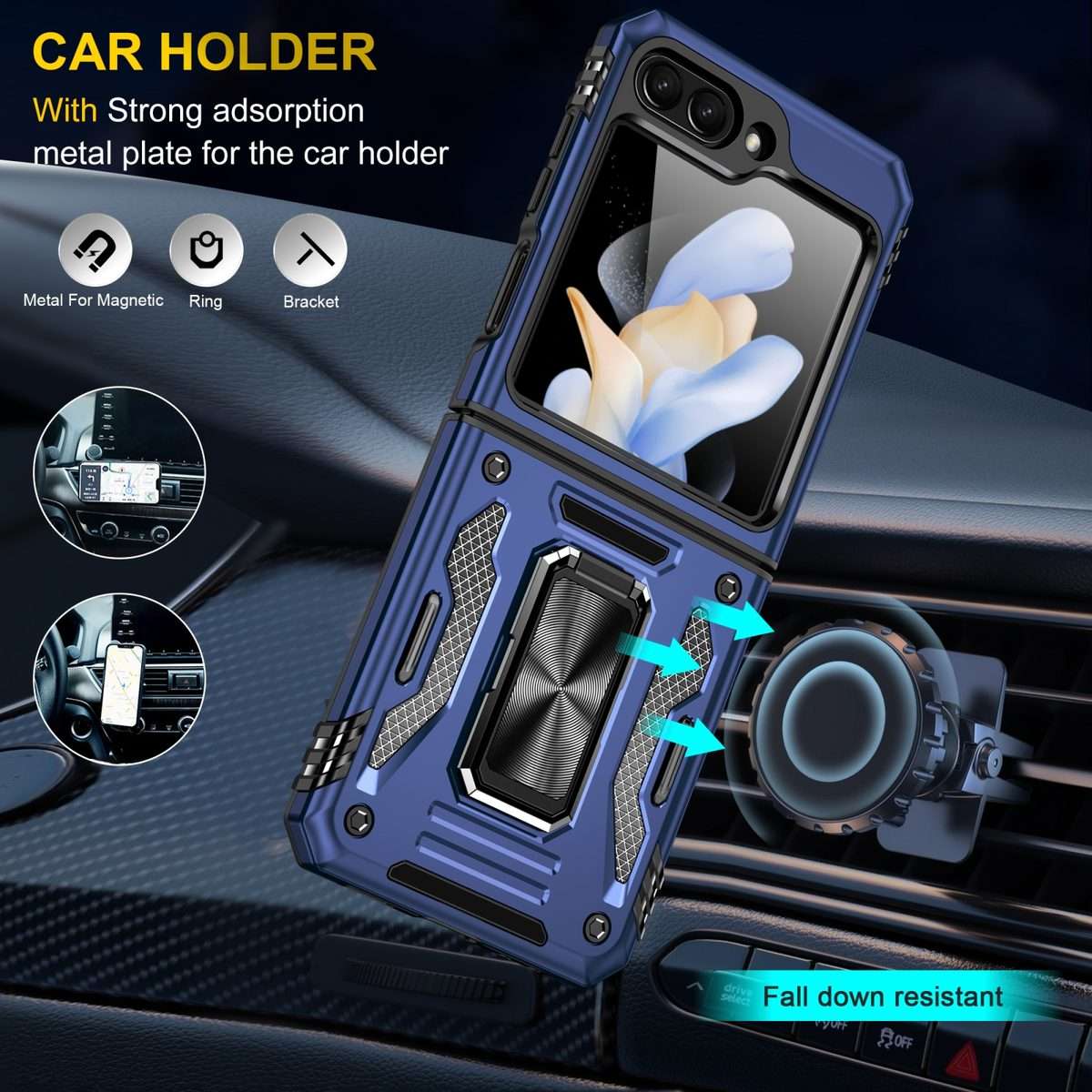 For Samsung Galaxy Z Flip5 5G Armor PC + TPU Camera Shield Phone Case(Navy Blue)
