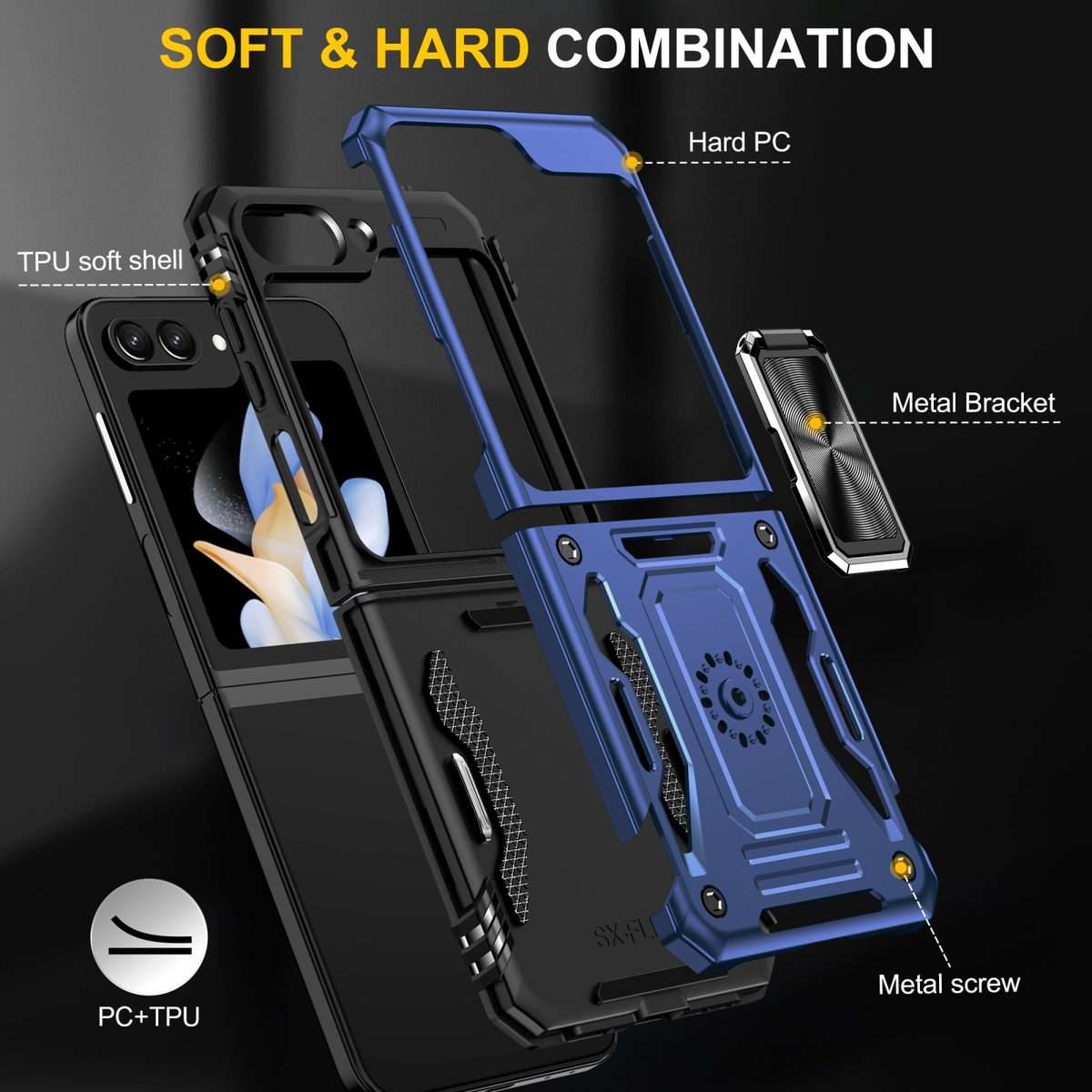 For Samsung Galaxy Z Flip5 5G Armor PC + TPU Camera Shield Phone Case(Navy Blue)