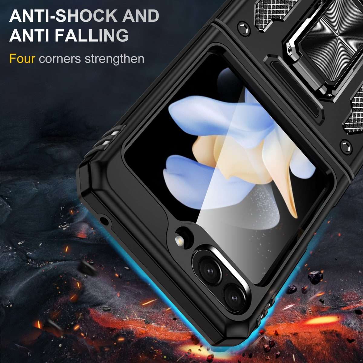 For Samsung Galaxy Z Flip5 5G Armor PC + TPU Camera Shield Phone Case(Black)