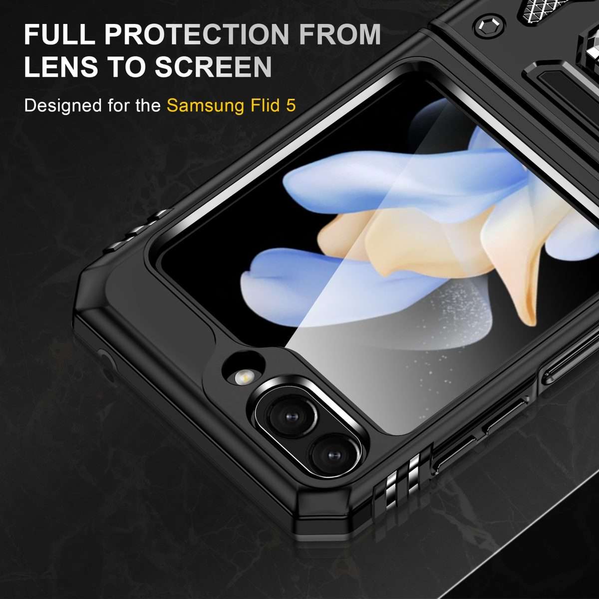 For Samsung Galaxy Z Flip5 5G Armor PC + TPU Camera Shield Phone Case(Black)