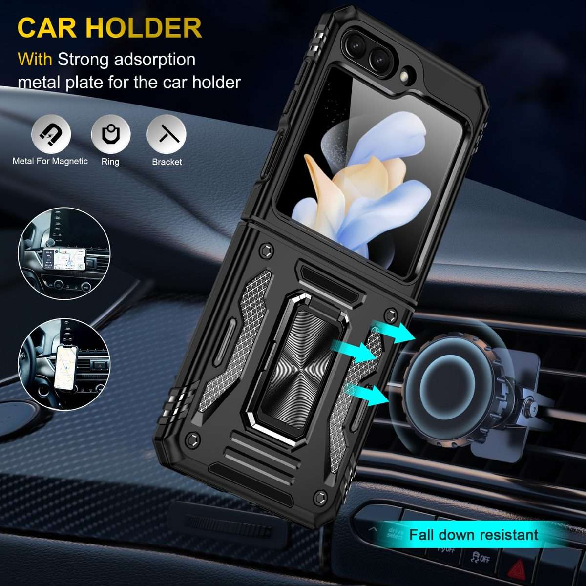 For Samsung Galaxy Z Flip5 5G Armor PC + TPU Camera Shield Phone Case(Black)