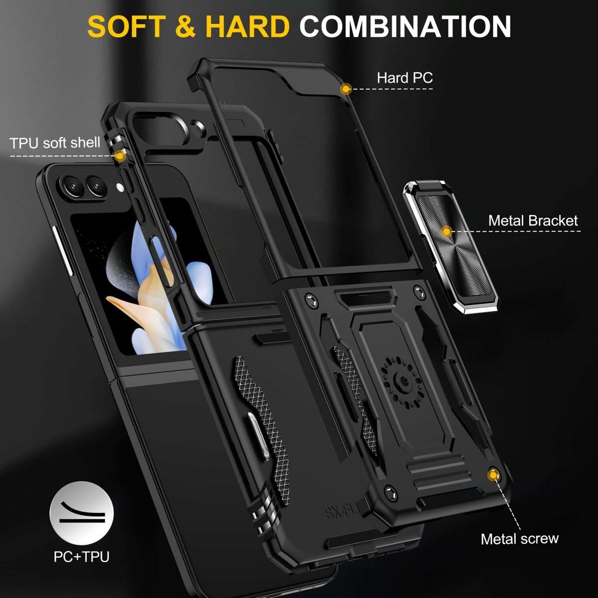 For Samsung Galaxy Z Flip5 5G Armor PC + TPU Camera Shield Phone Case(Black)