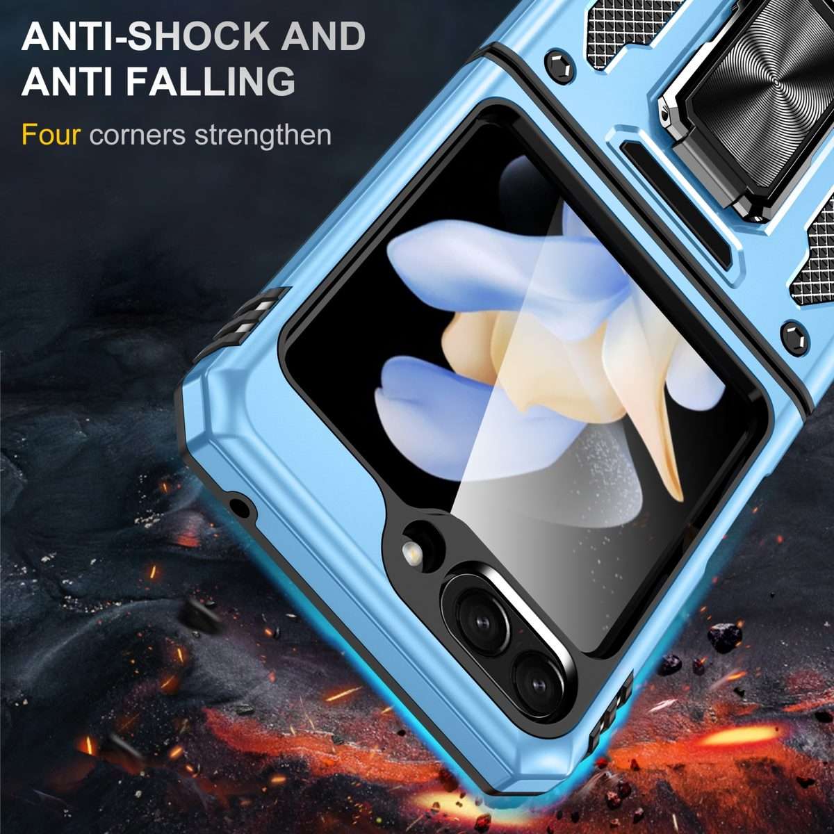 For Samsung Galaxy Z Flip5 5G Armor PC + TPU Camera Shield Phone Case(Light Blue)