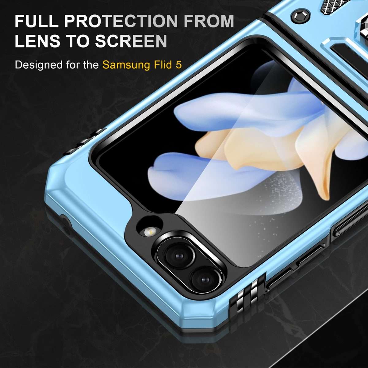 For Samsung Galaxy Z Flip5 5G Armor PC + TPU Camera Shield Phone Case(Light Blue)