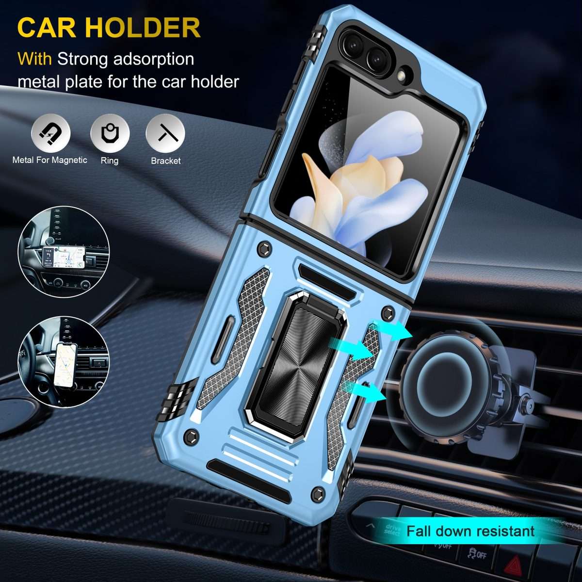 For Samsung Galaxy Z Flip5 5G Armor PC + TPU Camera Shield Phone Case(Light Blue)