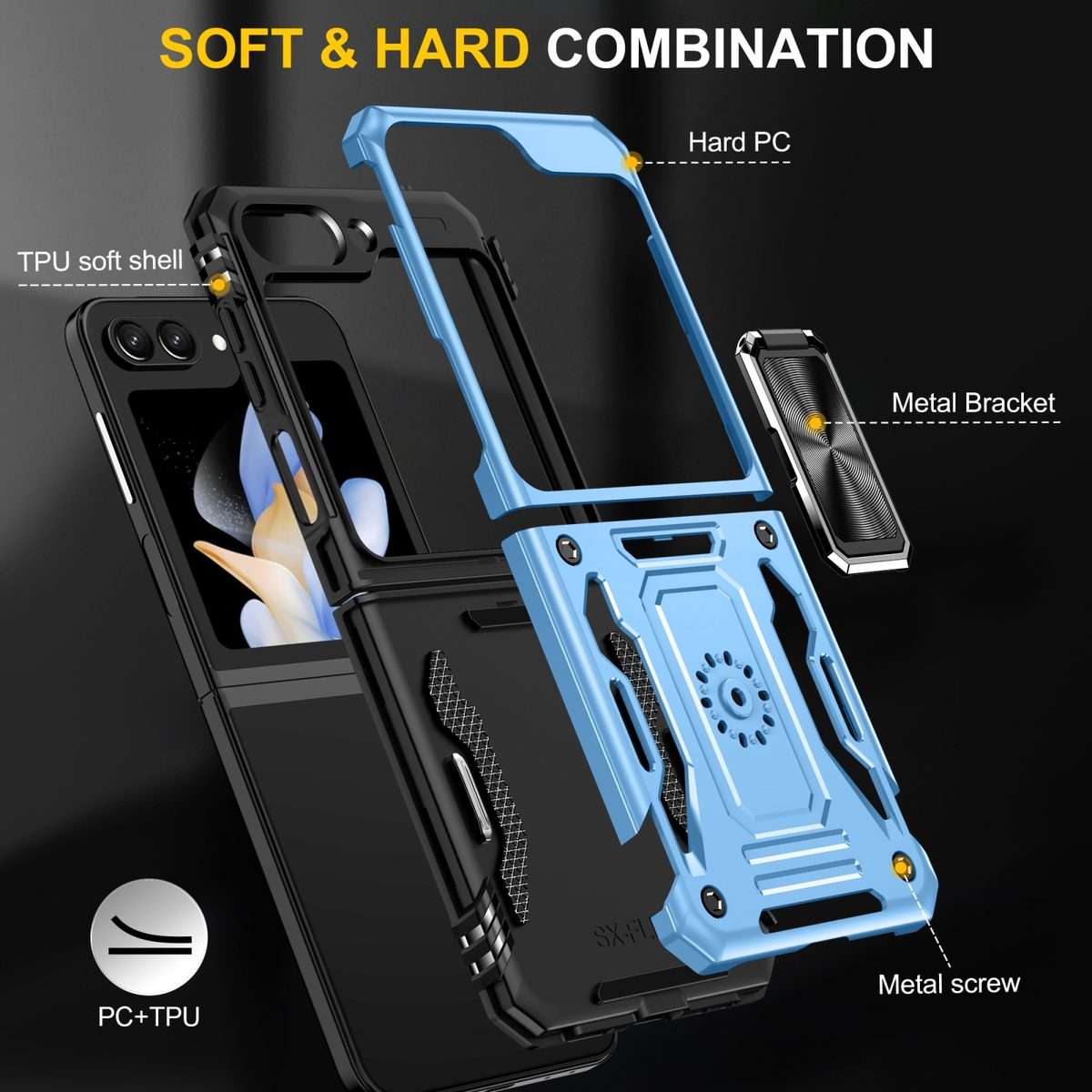 For Samsung Galaxy Z Flip5 5G Armor PC + TPU Camera Shield Phone Case(Light Blue)