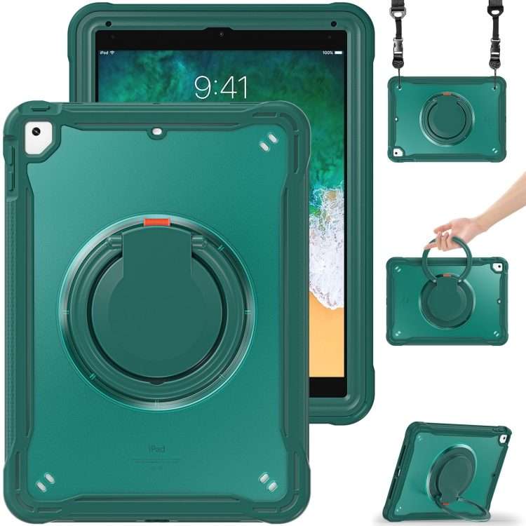 For iPad Air / Air 2 / 9.7 2018 / 2017 Heavy Duty Hybrid Tablet Case with Handle ... (Dark Green)