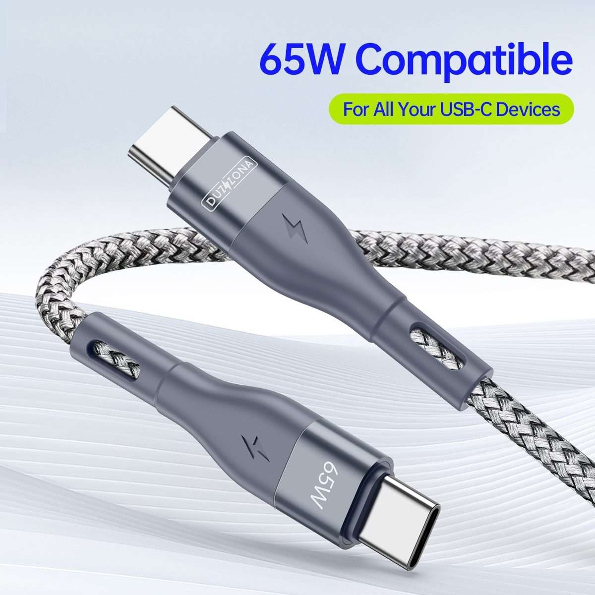 DUZZONA A2 PD 65W USB-C / Type-C to Type-C Fast Charging Data Cable, Length:2m(Grey)