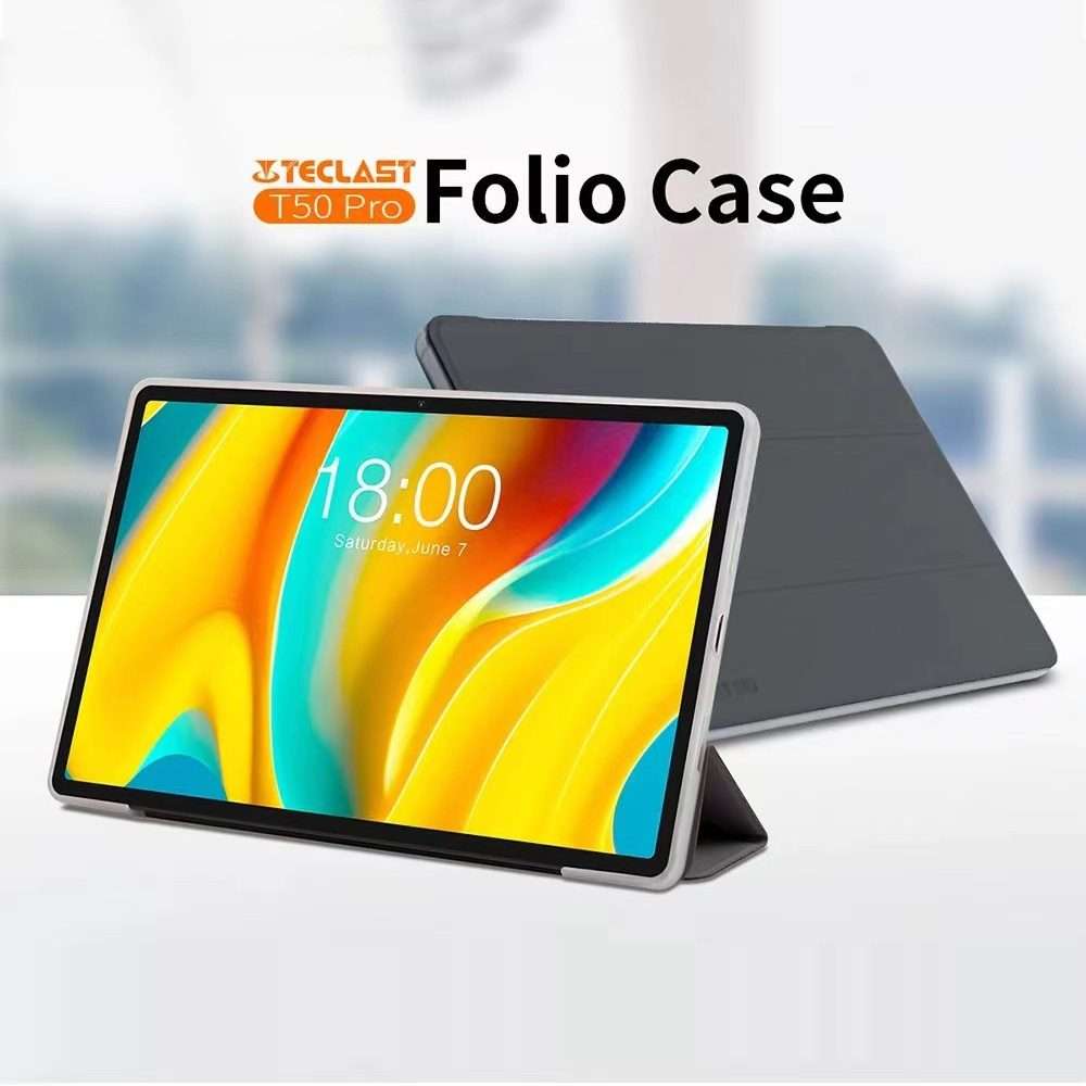 For Teclast T50 Pro 3-Fold Holder Folio Leather Tablet Smart Case(Grey)