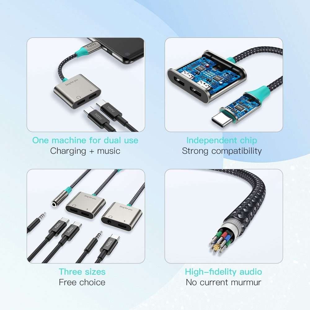TOTU AD-5 USB-C/Type-C to 3.5mm+USB-C/Type-C Charger Audio Adapter