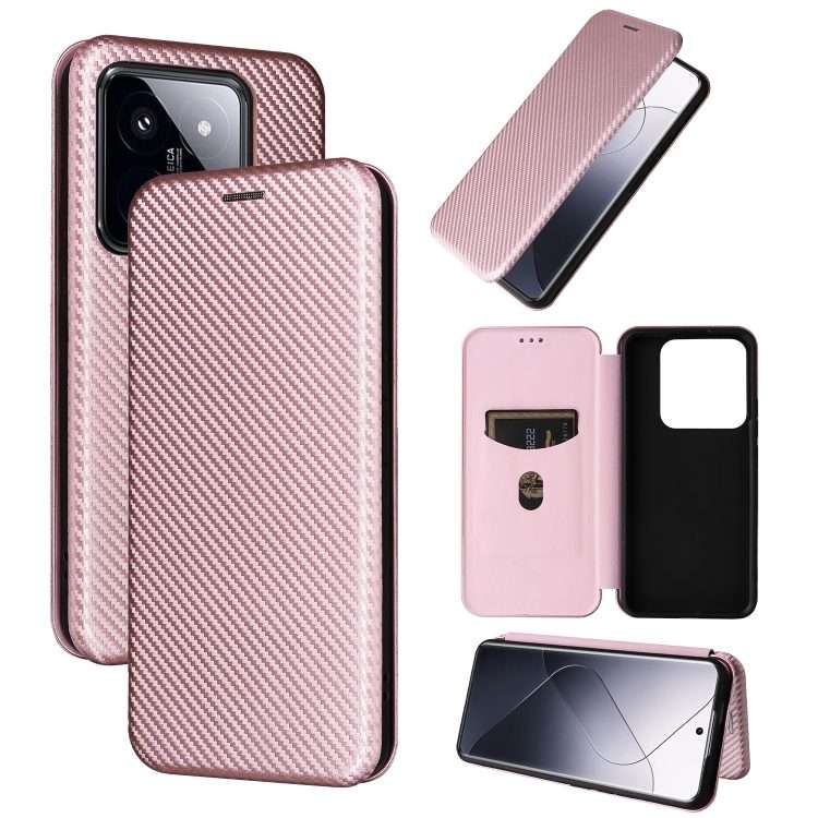 For Xiaomi 14 Pro Carbon Fiber Texture Flip Leather Phone Case(Pink)