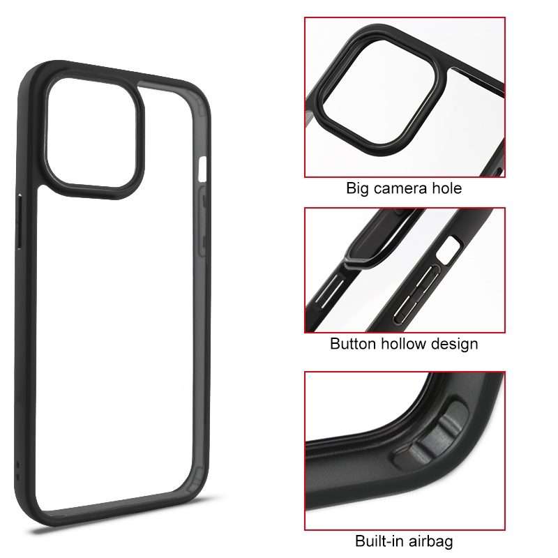 For iPhone 15 Pro Max Frosted TPU + Transparent PC Phone Case(Black)