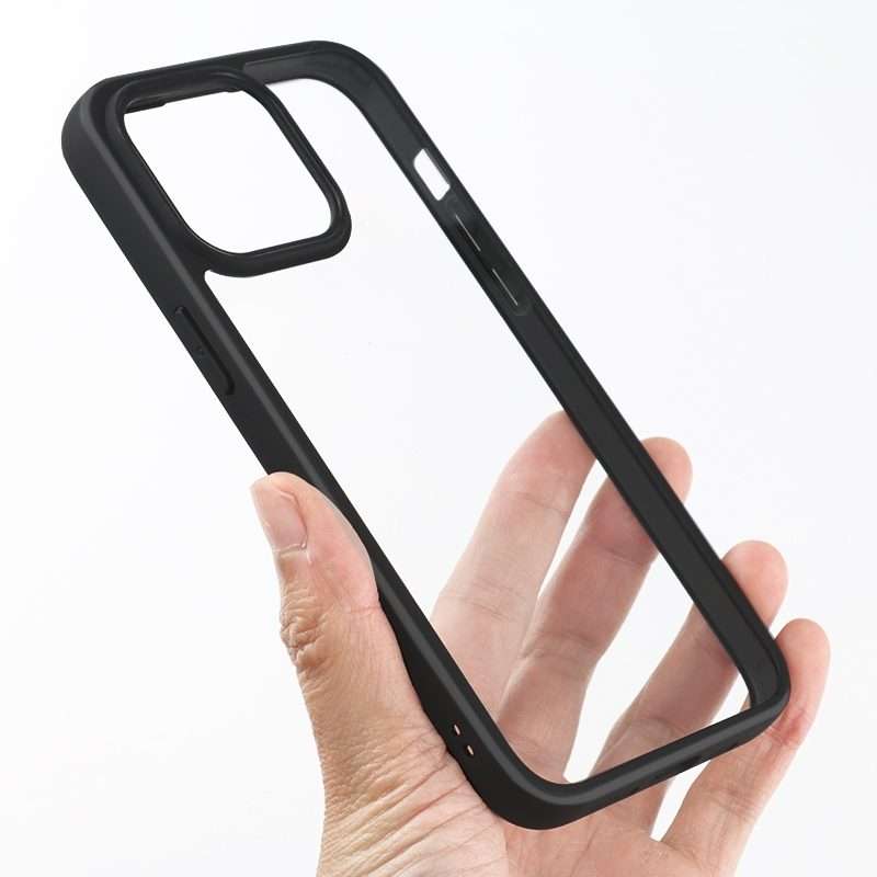 For iPhone 15 Pro Max Frosted TPU + Transparent PC Phone Case(Black)