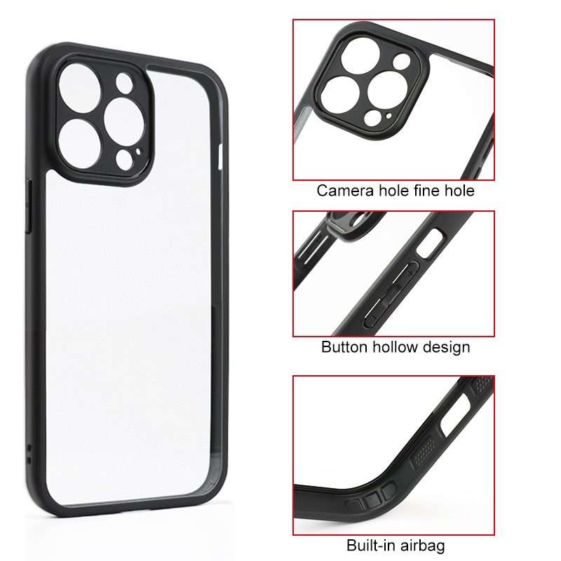 For iPhone 13 Pro Max Frosted TPU + Transparent PC Phone Case(Black)