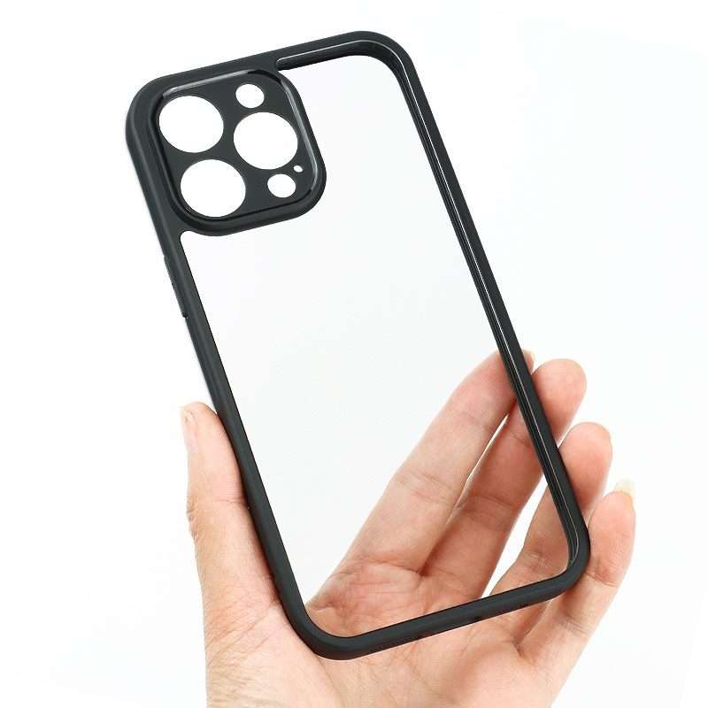 For iPhone 13 Pro Max Frosted TPU + Transparent PC Phone Case(Black)