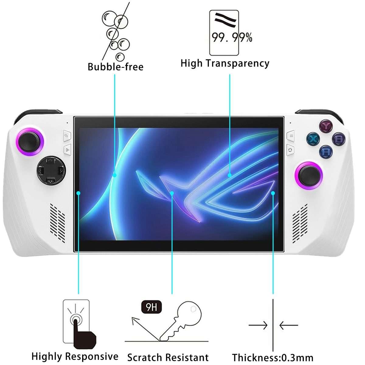For ASUS Rog Ally X 7.0 9H 0.3mm Explosion-proof Tempered Glass Film
