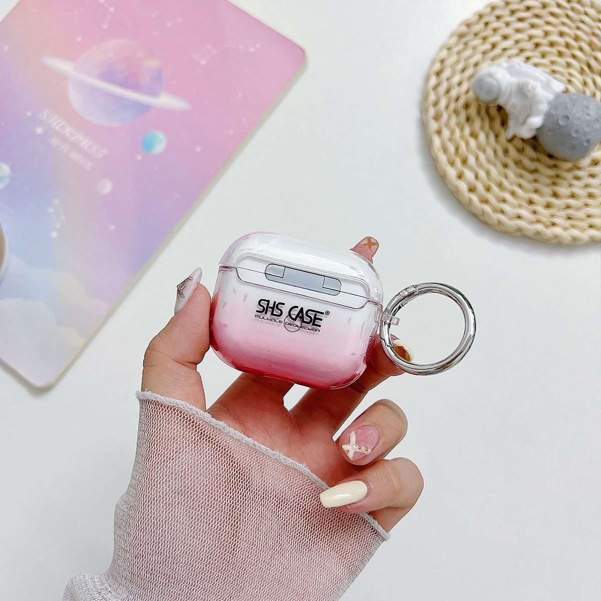 For AirPods Pro Transparent Glitter Bluetooth Earphone Protective Case(Red)