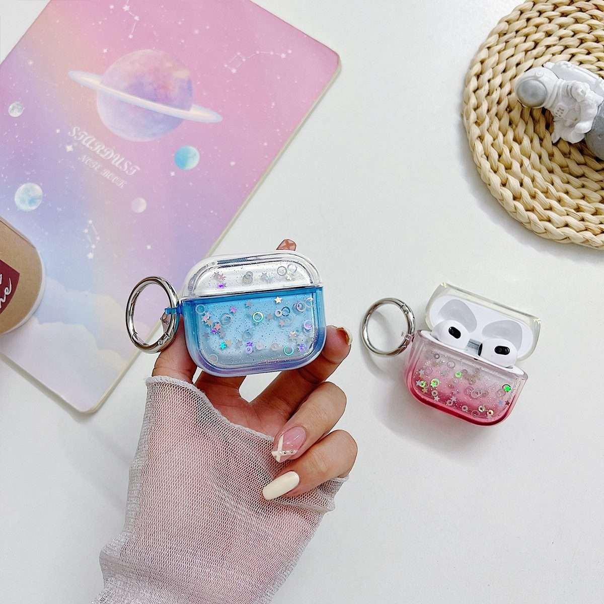 For AirPods Pro Transparent Glitter Bluetooth Earphone Protective Case(Red)