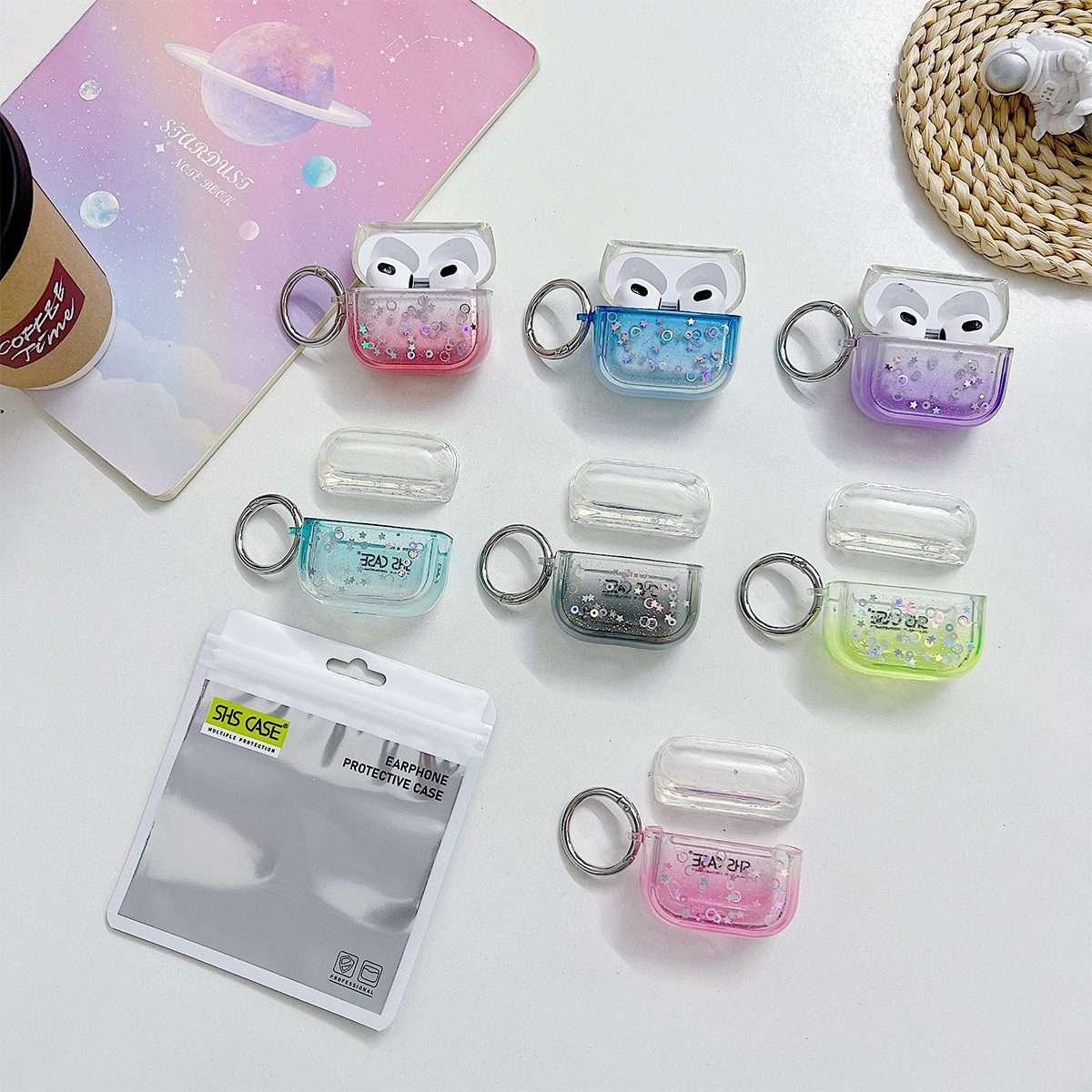 For AirPods Pro Transparent Glitter Bluetooth Earphone Protective Case(Pink)