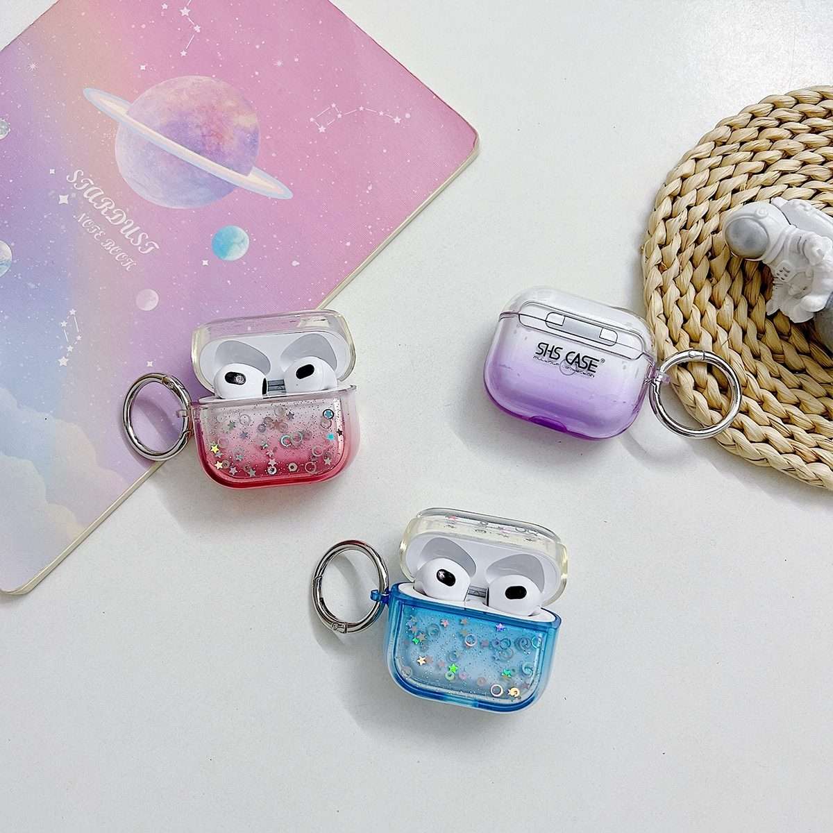 For AirPods Pro Transparent Glitter Bluetooth Earphone Protective Case(Pink)