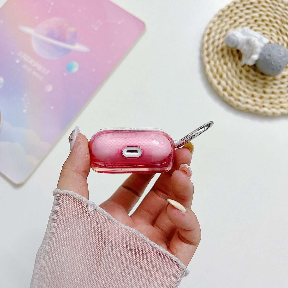 For AirPods Pro Transparent Glitter Bluetooth Earphone Protective Case(Pink)
