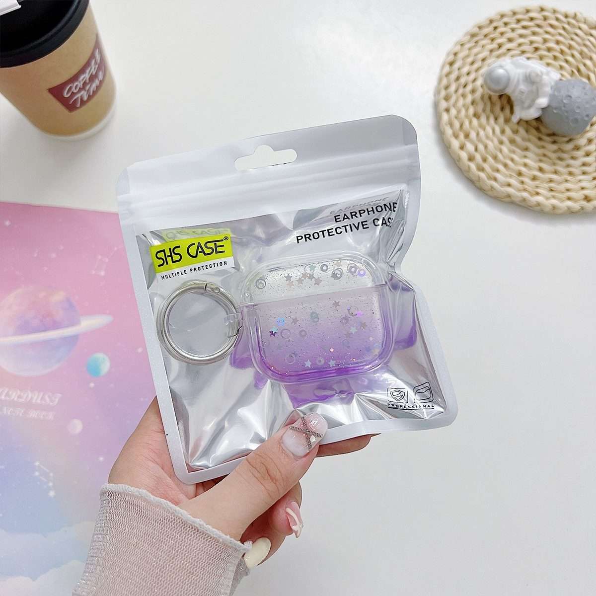 For AirPods Pro Transparent Glitter Bluetooth Earphone Protective Case(Pink)